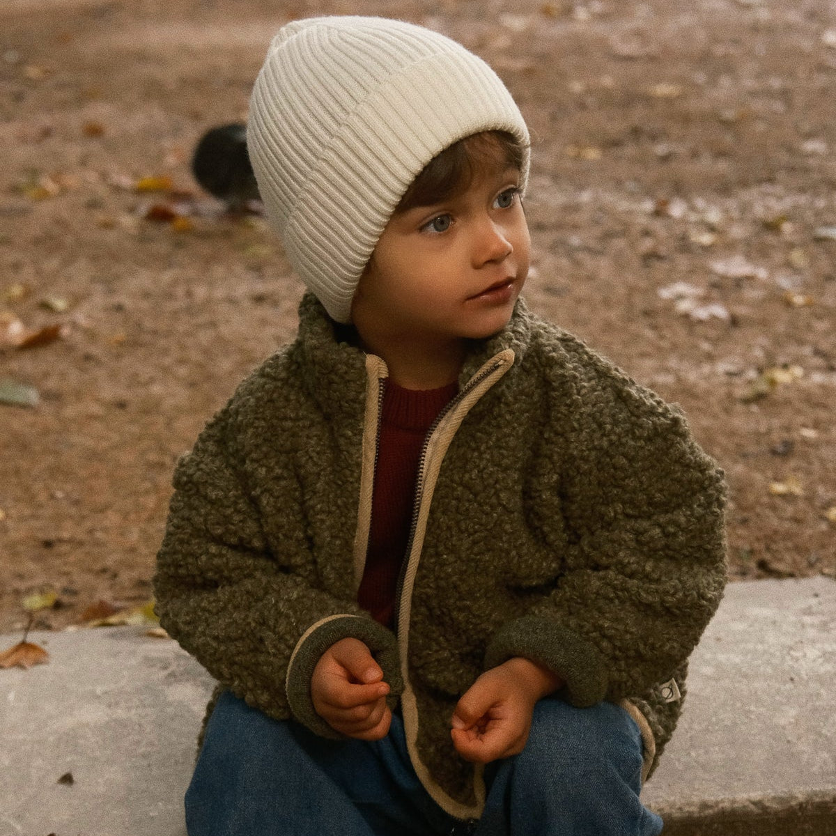 Merino Wool Ribbed Beanie – Off-White