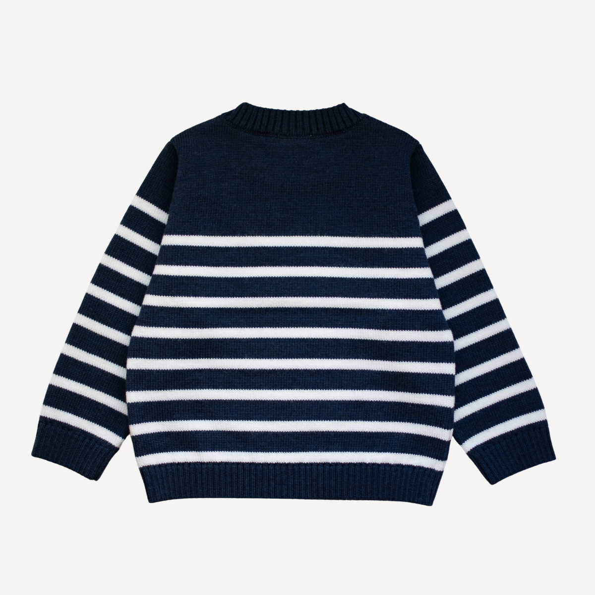 TANSY navy children's merino wool knitwear with off-white Breton stripes